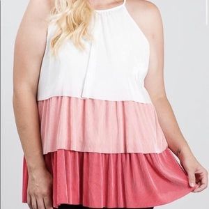Ruffle coral halter tank with keyhole detail back. Tts